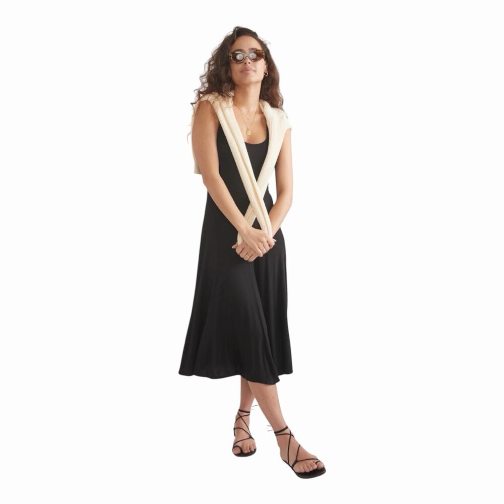 Marine Layer Lexi Rib Fit & Flare Midi Dress Black Medium NWT